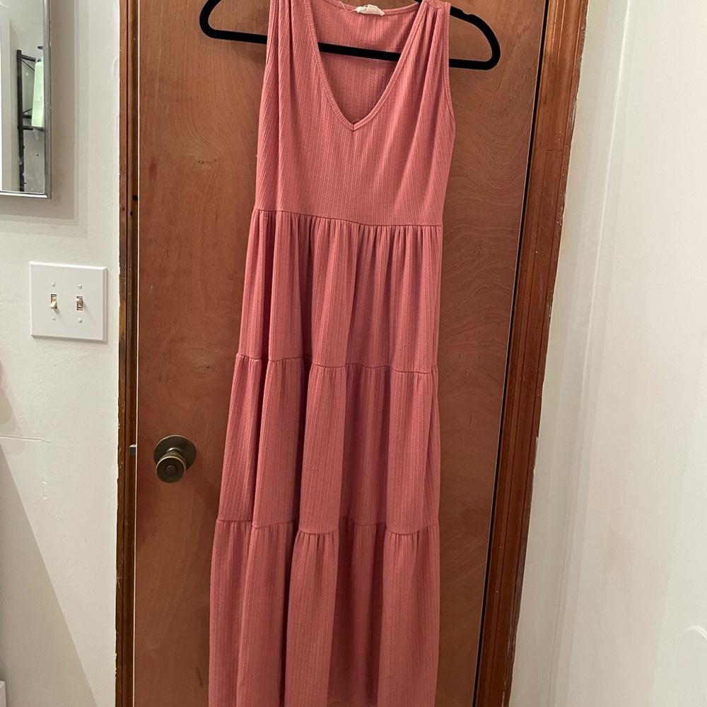 PINK/MAUVE MAXI DRESS - RIBBED MATERIAL - SIZE SMALL